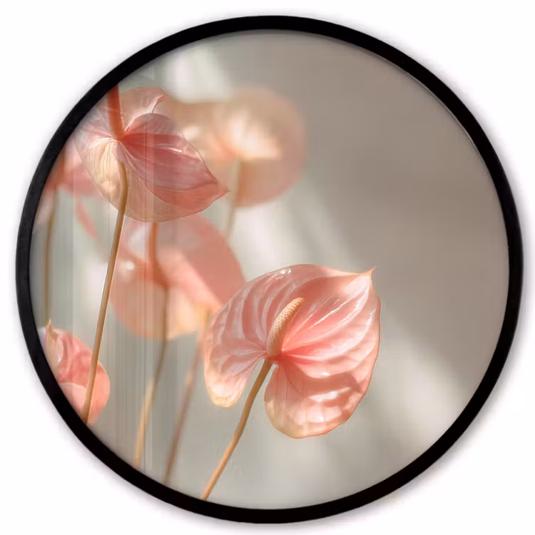 Bloemen - Stelen - Roze - Schaduw Fotolijst rond zonder passe partout klein -3d
