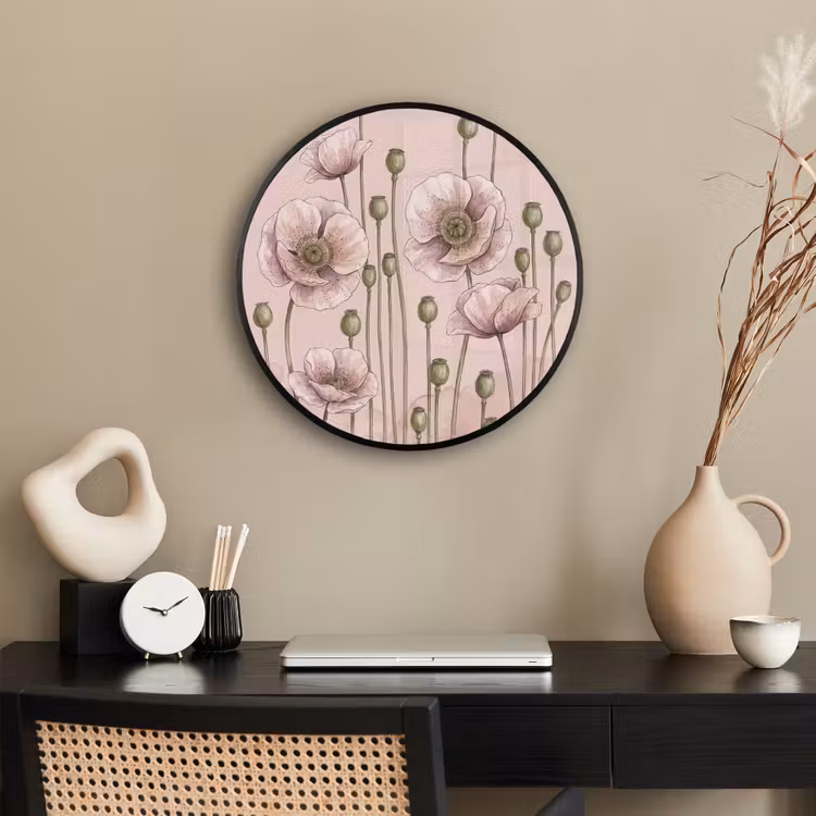 Bloemen - Zomer - Natuur - Aquarel - Roze Fotolijst rond zonder passe partout klein -sfeer1