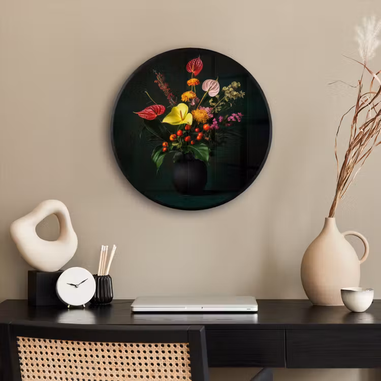 Bloemen - Vaas - Zwart Fotolijst rond zonder passe partout klein -sfeer1