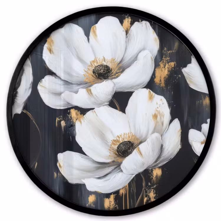 Bloemen - Wit - Abstract Fotolijst rond zonder passe partout klein -3d
