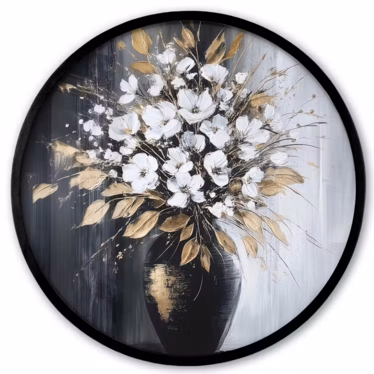 Bloemen - Wit - Vaas - Abstract Fotolijst rond zonder passe partout klein -3d