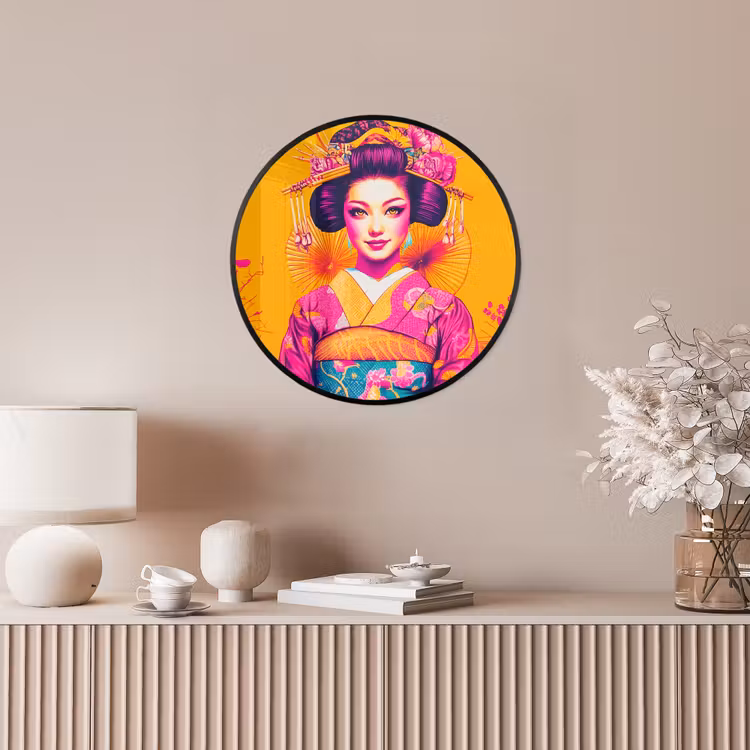 Bloemen - Vrouw - Kimono - Roze Fotolijst rond zonder passe partout klein -sfeer3