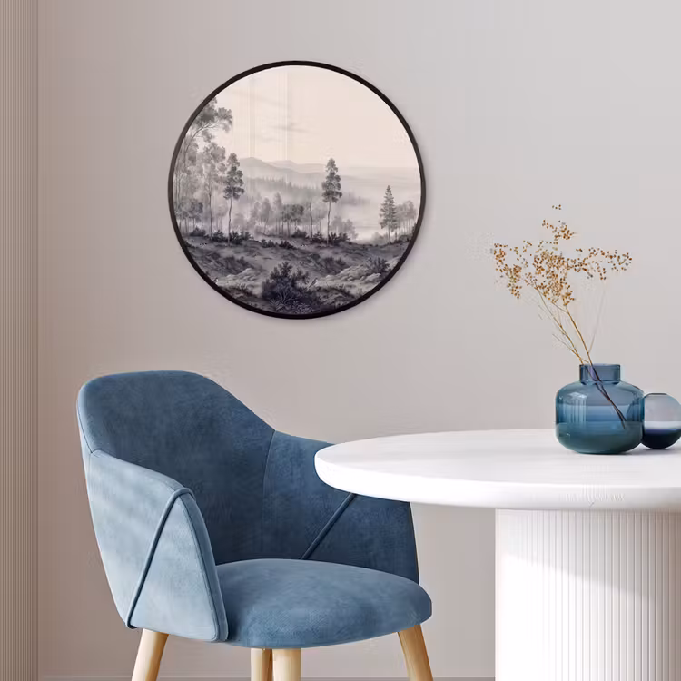 Mistig - Berglandschap - Illustratie Fotolijst rond zonder passe partout klein -sfeer2