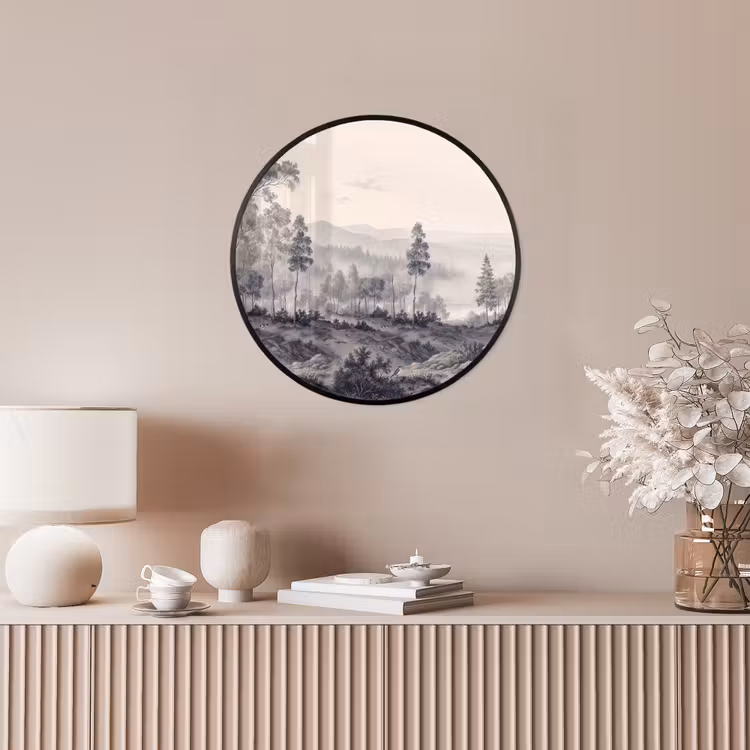 Mistig - Berglandschap - Illustratie Fotolijst rond zonder passe partout klein -sfeer3