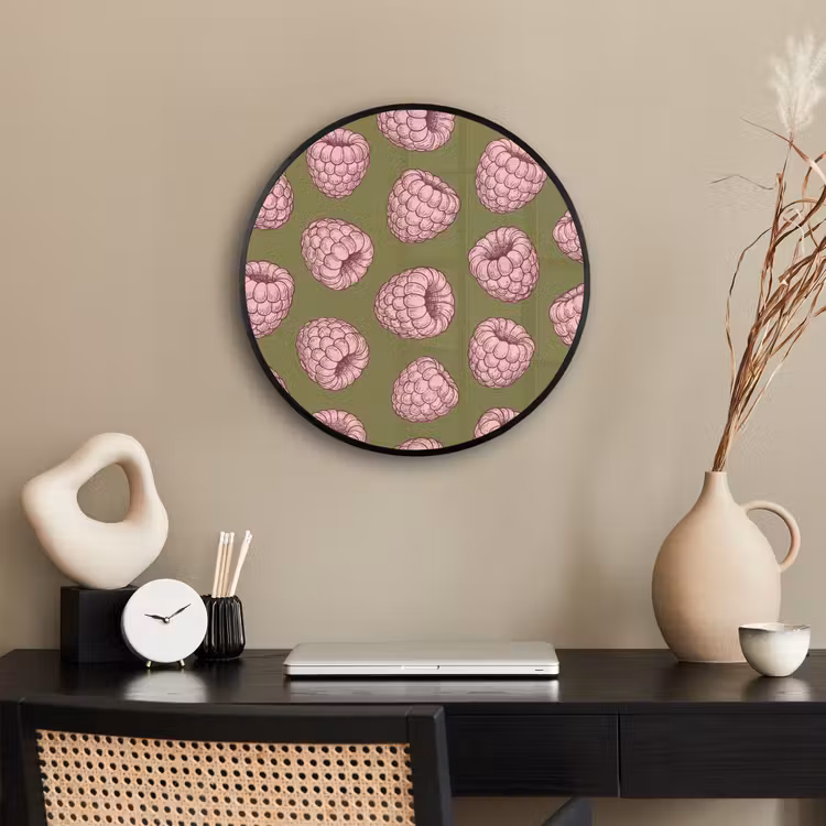 Eten - Patroon - Illustratie - Roze - Groen Fotolijst rond zonder passe partout klein -sfeer1