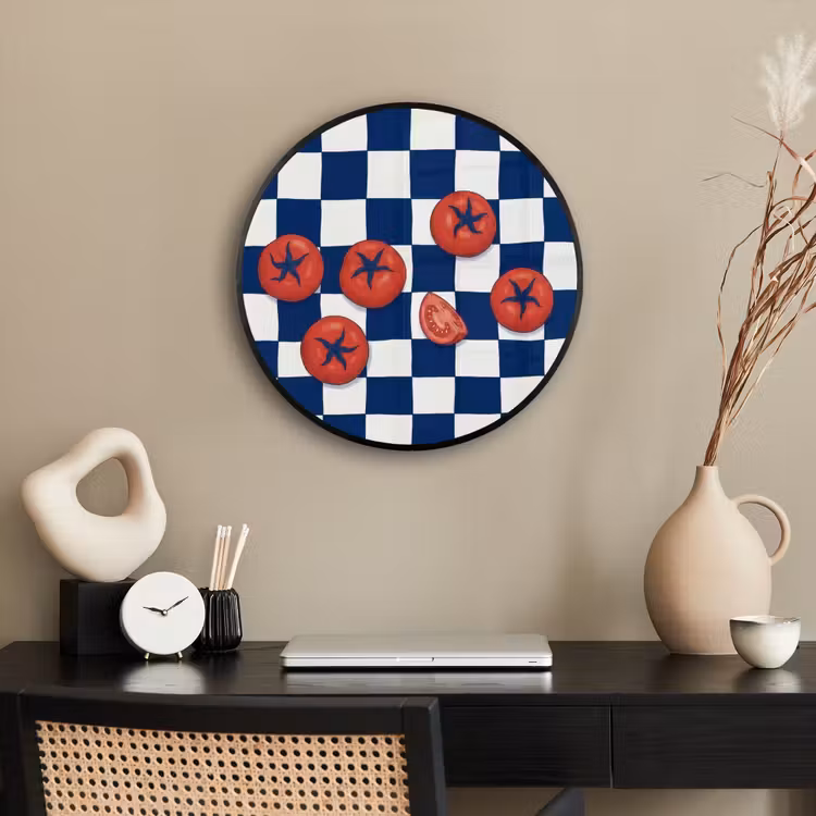 Eten - Tomaten - Keuken - Illustratie - Rood-Blauw Fotolijst rond zonder passe partout klein -sfeer1