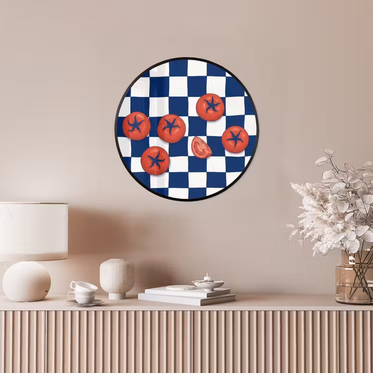 Eten - Tomaten - Keuken - Illustratie - Rood-Blauw Fotolijst rond zonder passe partout klein -sfeer3