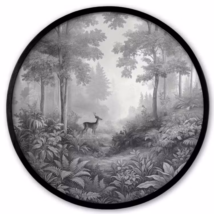 Bos - Hert - Zwart - Wit Fotolijst rond zonder passe partout klein -3d