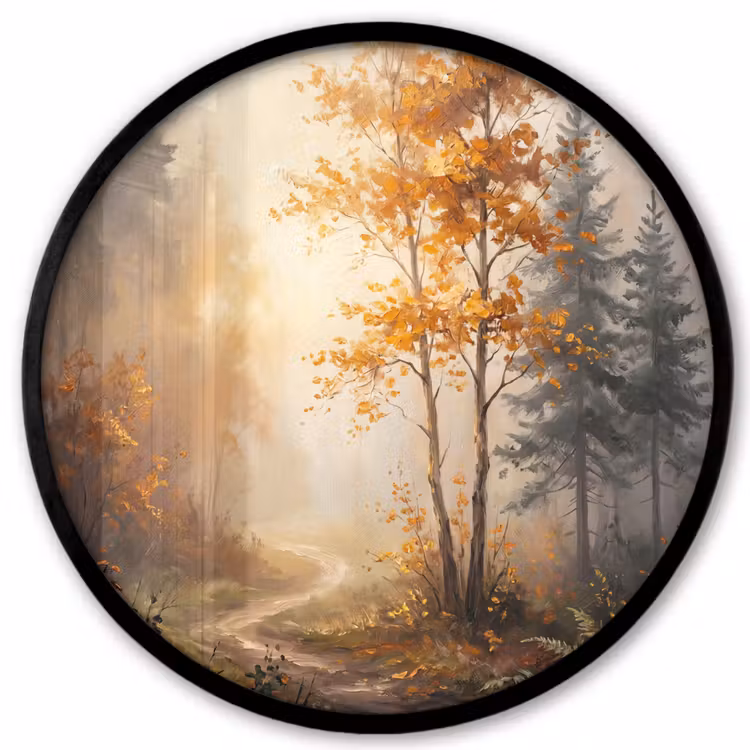 Bospad - Herfstbladeren - Natuur - Schilderachtig - Oranje Fotolijst rond zonder passe partout klein -3d