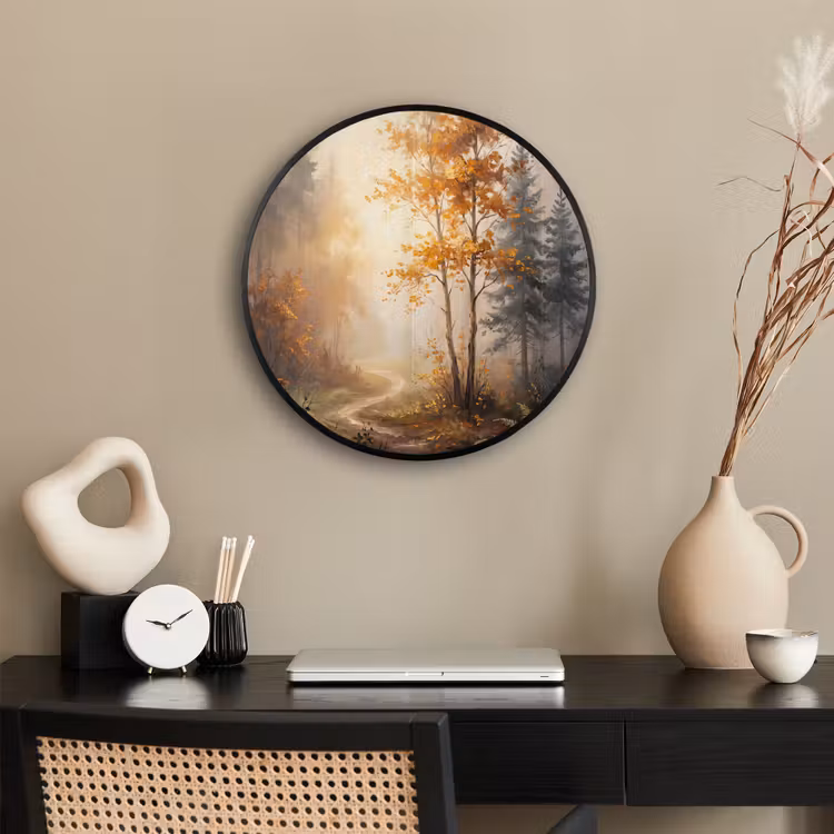 Bospad - Herfstbladeren - Natuur - Schilderachtig - Oranje Fotolijst rond zonder passe partout klein -sfeer1