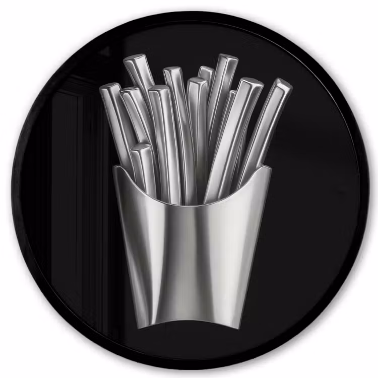 Frietjes - Futuristisch - Zilver Fotolijst rond zonder passe partout klein -3d