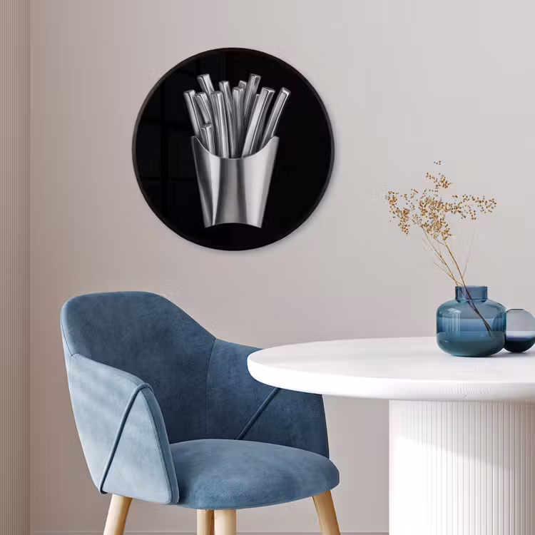 Frietjes - Futuristisch - Zilver Fotolijst rond zonder passe partout klein -sfeer2