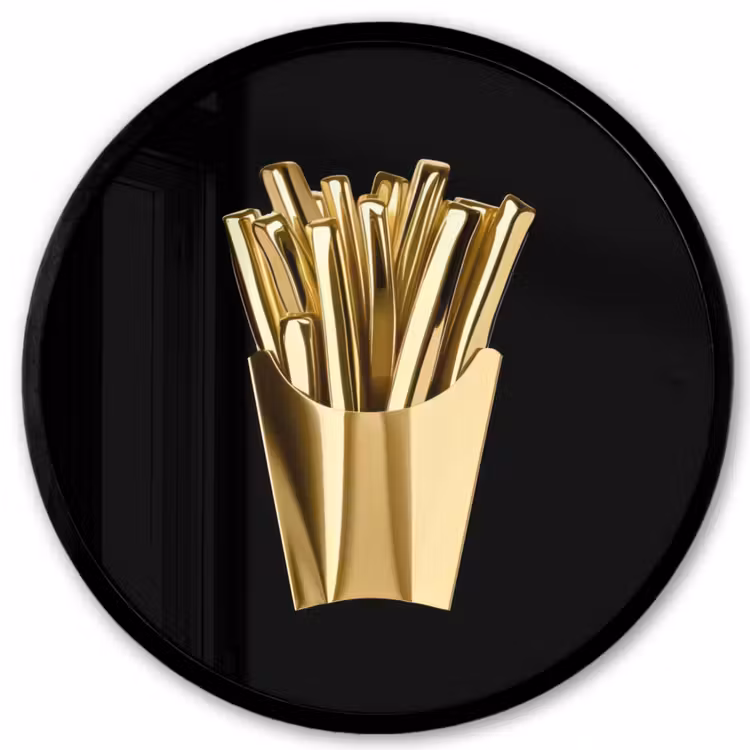 Friet - Goud - Chrome - Eten Fotolijst rond zonder passe partout klein -3d