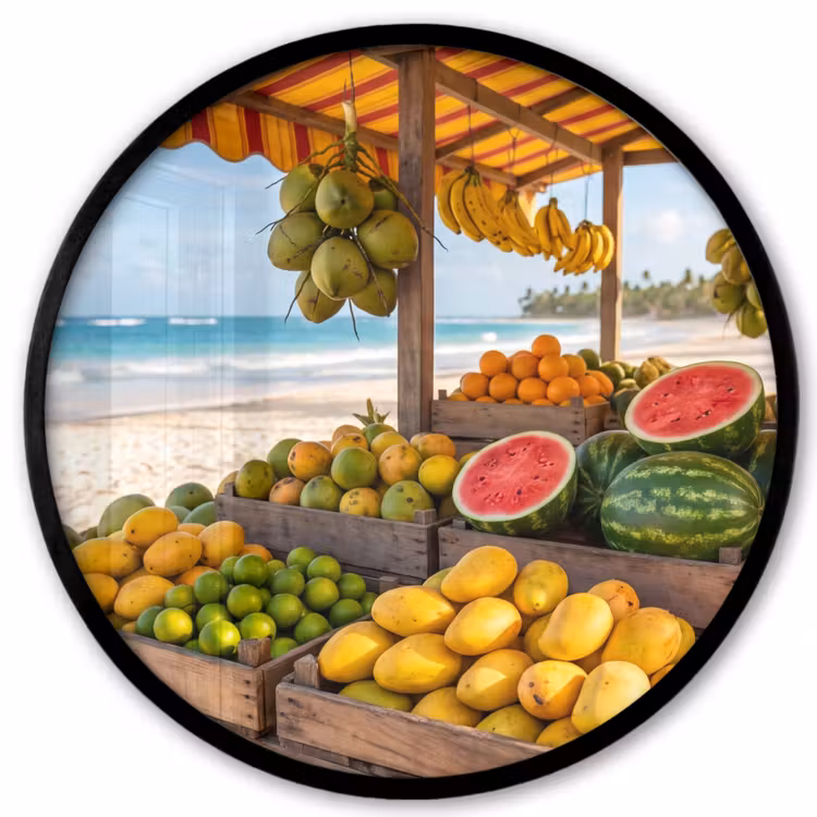 Photo Frame Round - Fruit - Beach - Tropical - Fruit - Strand - Tropisch Fotolijst rond zonder passe partout klein