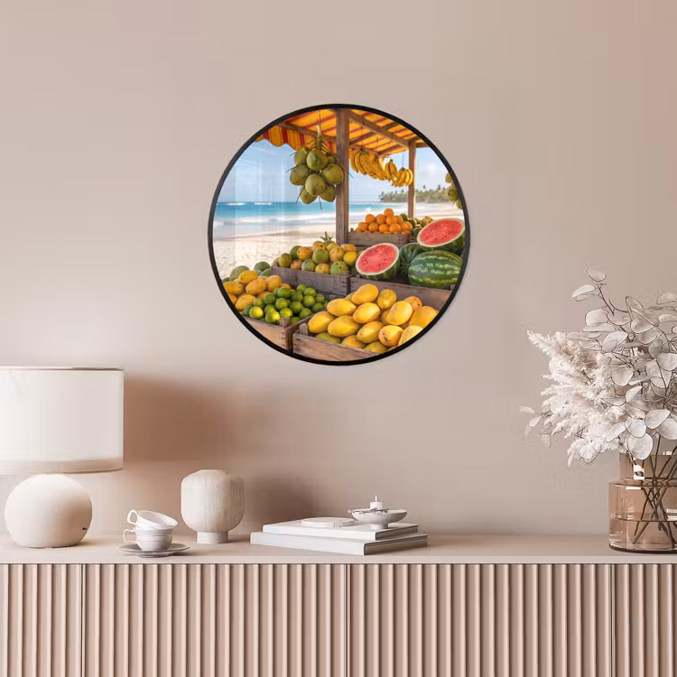 Photo Frame Round - Fruit - Beach - Tropical - Fruit - Strand - Tropisch Fotolijst rond zonder passe partout klein