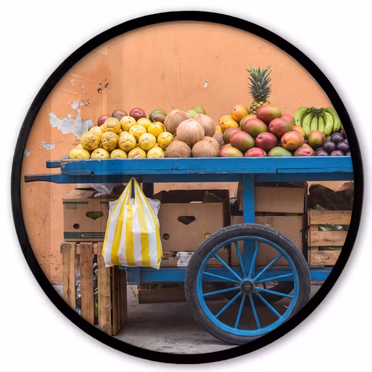 Photo Frame Round - Fruit - Cart - Street - Fruit - Kar - Straat Fotolijst rond zonder passe partout klein