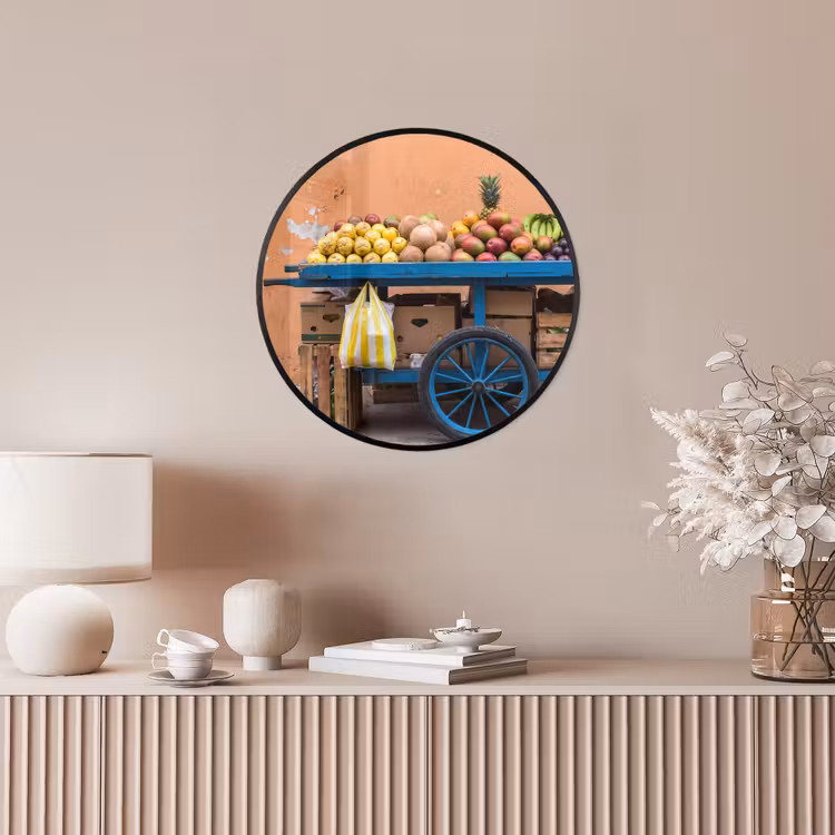 Photo Frame Round - Fruit - Cart - Street - Fruit - Kar - Straat Fotolijst rond zonder passe partout klein