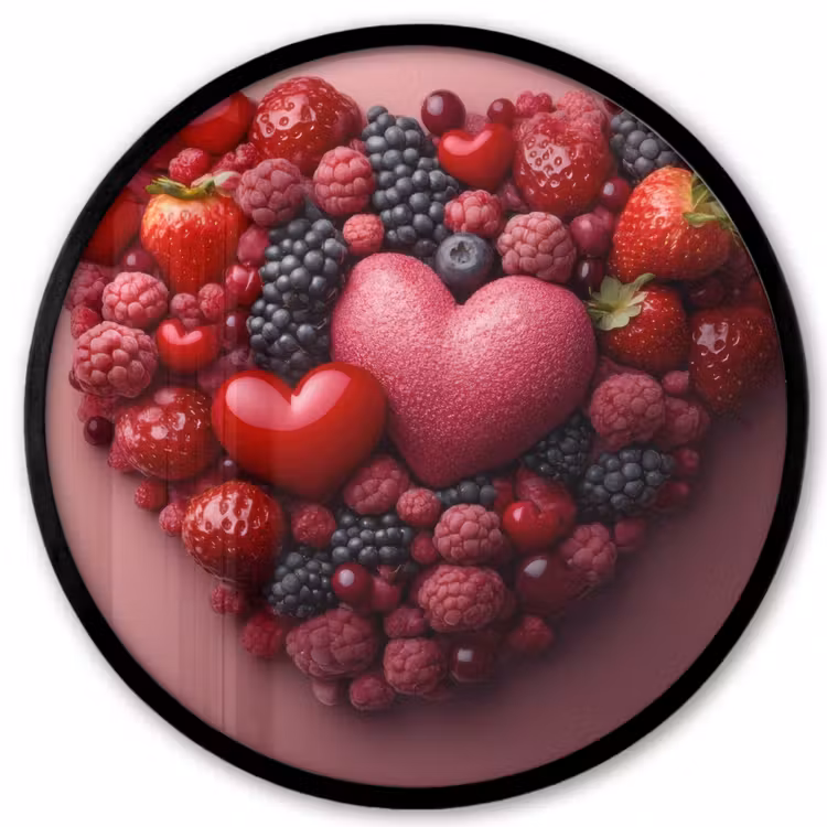 Fruit - Hartjes - Aardbeien - Frambozen - Bosbessen Fotolijst rond zonder passe partout klein -3d