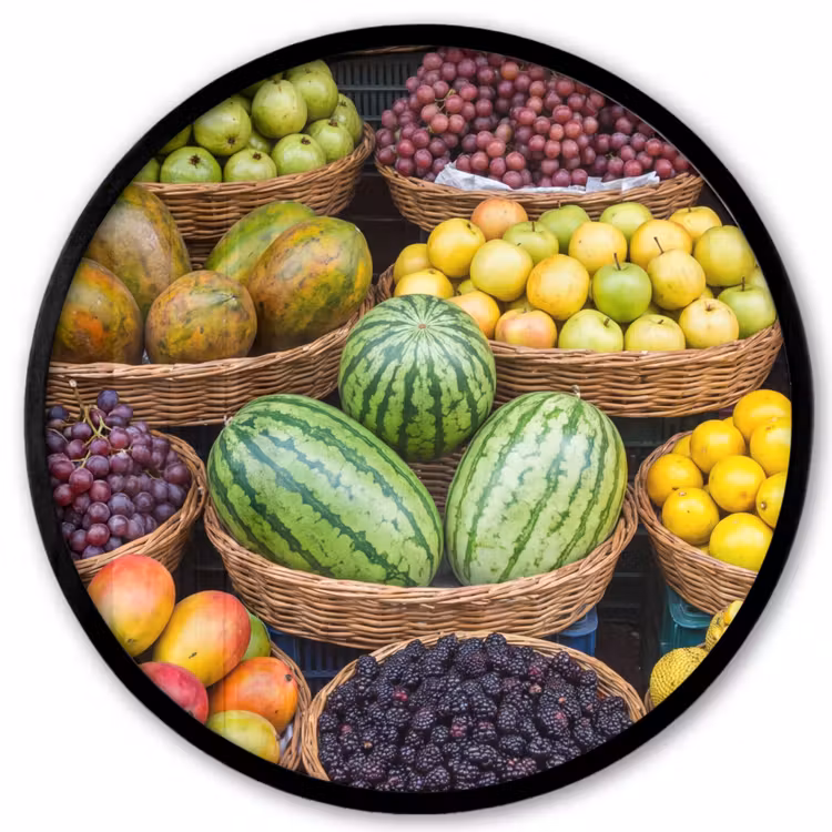 Photo Frame Round - Fruit - Market - Colorful - Fruit - Markt - Kleurrijk Fotolijst rond zonder passe partout klein