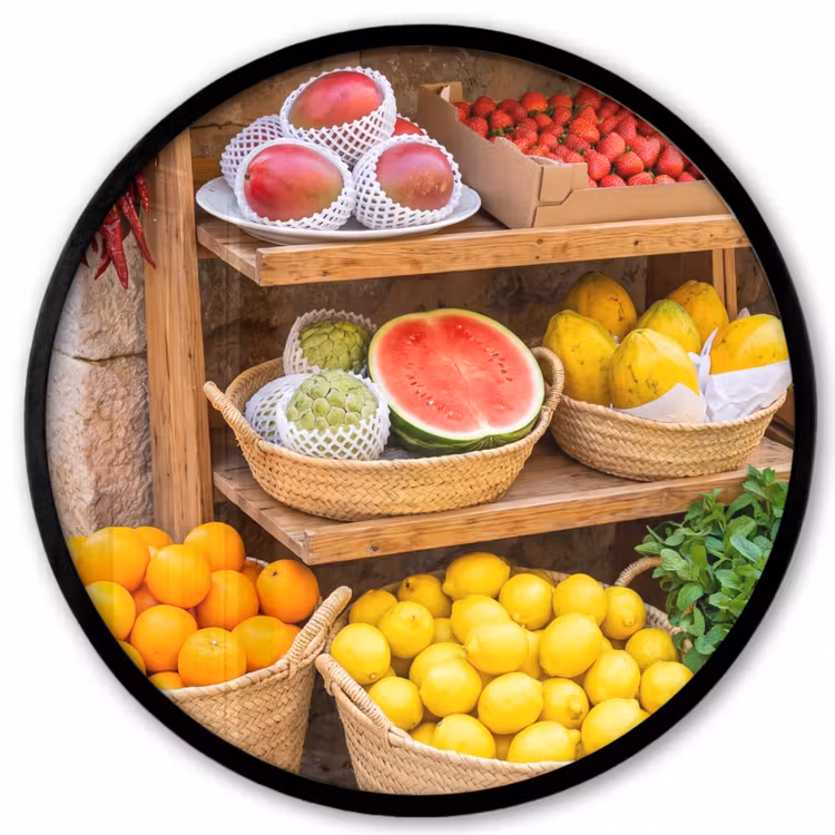 Photo Frame Round - Fruit - Market - Fresh - Fruit - Markt - Vers Fotolijst rond zonder passe partout klein