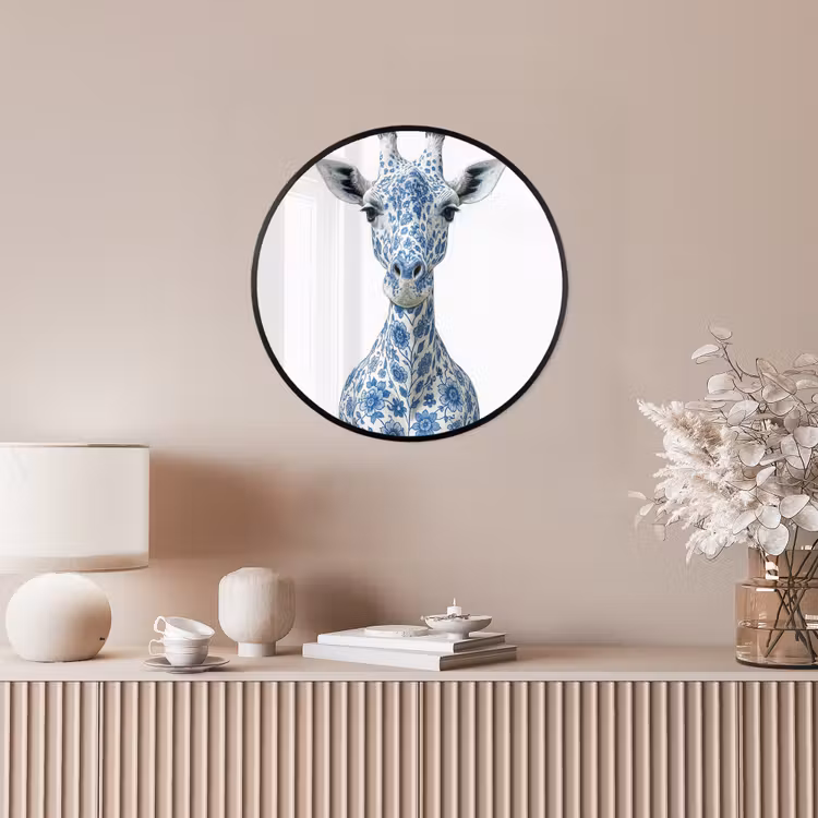 Giraffe - Delfts blauw - Dieren - Minimalistisch Fotolijst rond zonder passe partout klein -sfeer3