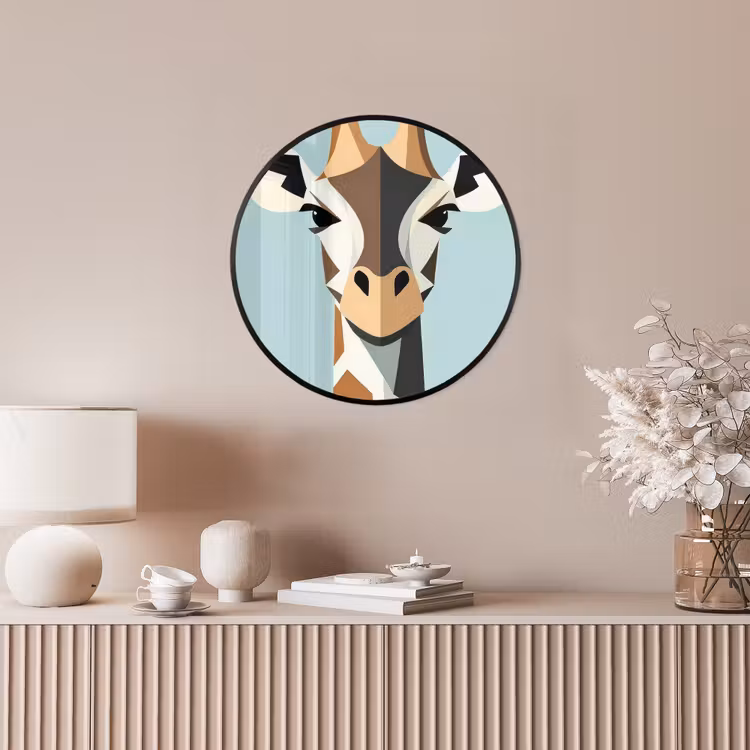 Giraffe - Illustratie - Bruin - Minimalistisch Fotolijst rond zonder passe partout klein -sfeer3