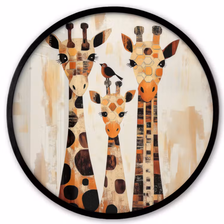 Giraffen - Cartoon - Crème Fotolijst rond zonder passe partout klein -3d