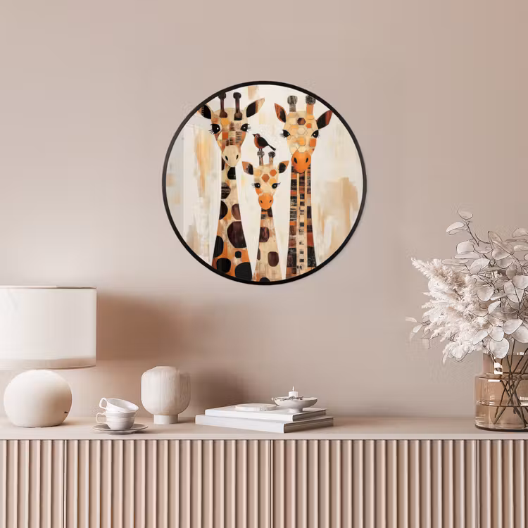 Giraffen - Cartoon - Crème Fotolijst rond zonder passe partout klein -sfeer3