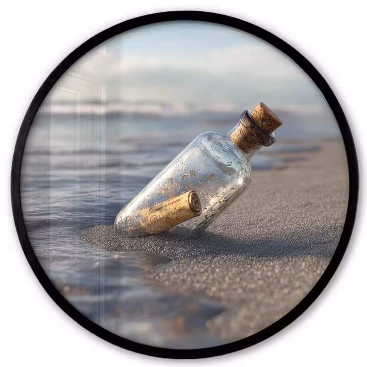 Glazenfles - Post - Zee - Zand Fotolijst rond zonder passe partout klein -3d
