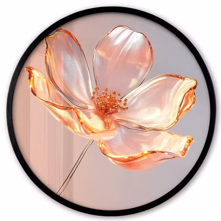 Glazen - Bloem - Roze Fotolijst rond zonder passe partout klein -3d