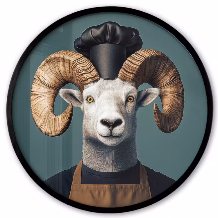 Geit - Hoorns - Kokskleding Fotolijst rond zonder passe partout klein -3d