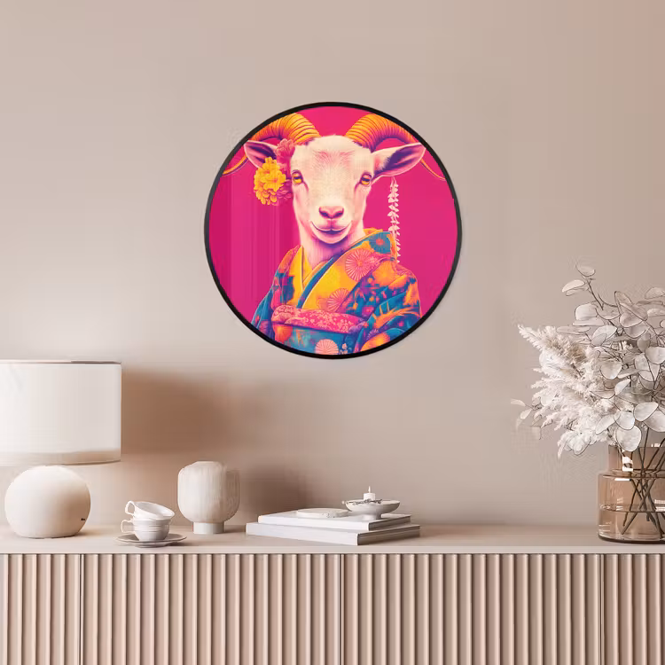 Geit - Hoorns - Kimono - Kleurrijk Fotolijst rond zonder passe partout klein -sfeer3