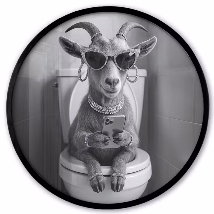 Geit - Telefoon - Toilet - Zwart - Wit Fotolijst rond zonder passe partout klein -3d