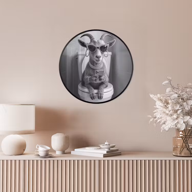 Geit - Telefoon - Toilet - Zwart - Wit Fotolijst rond zonder passe partout klein -sfeer3