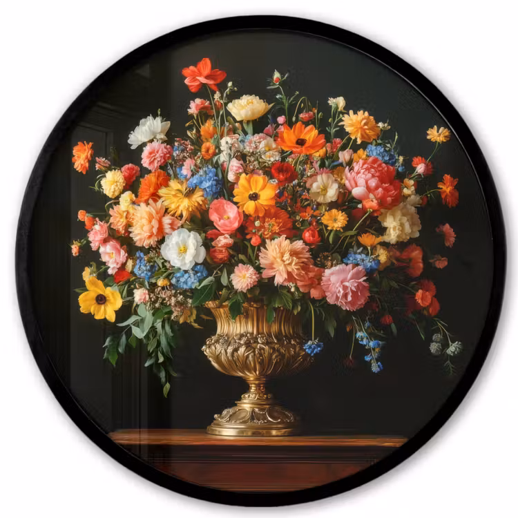 Goud - Bloemen - Kleuren - Vaas Fotolijst rond zonder passe partout klein -3d
