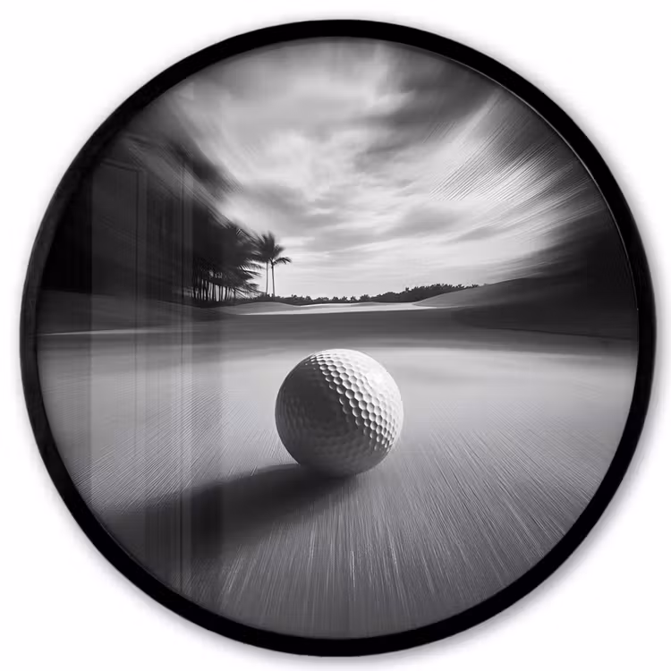 Golfbal - Wazig - Zwart Fotolijst rond zonder passe partout klein -3d