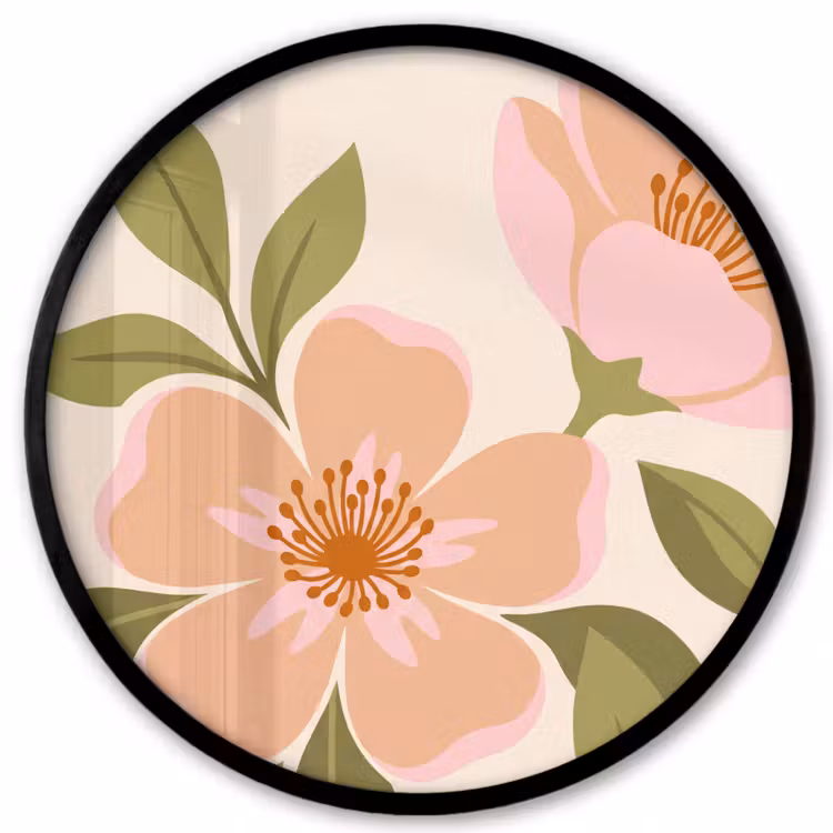 Grafisch - Bloemen - Roze Fotolijst rond zonder passe partout klein -3d