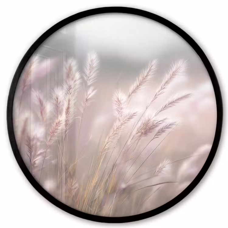Graspluimen - Wind - Beige - Mistig Fotolijst rond zonder passe partout klein -3d