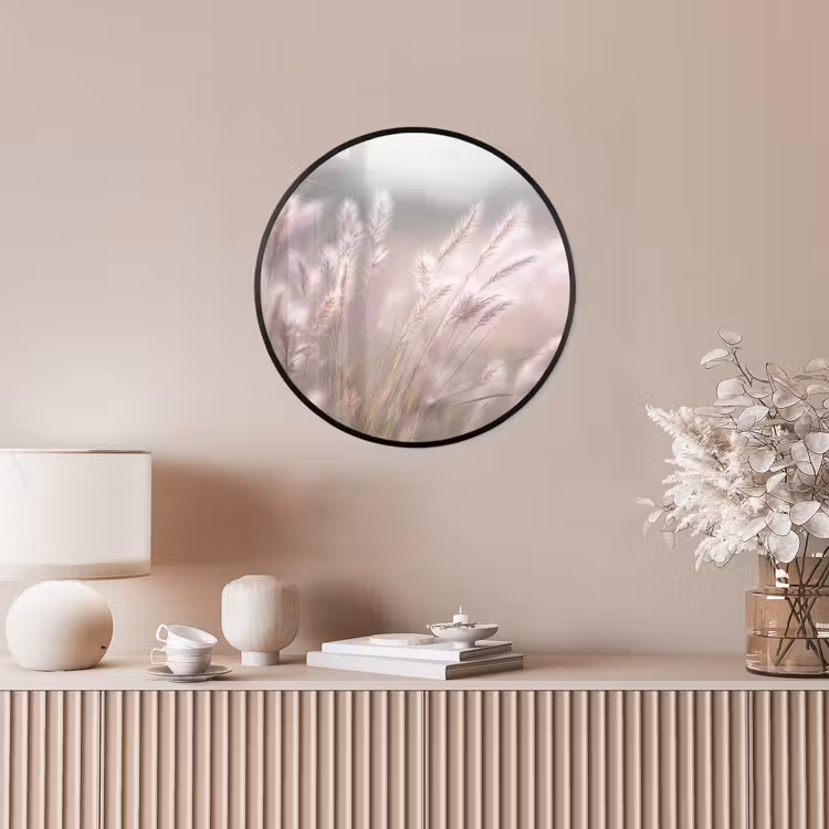 Graspluimen - Wind - Beige - Mistig Fotolijst rond zonder passe partout klein -sfeer3