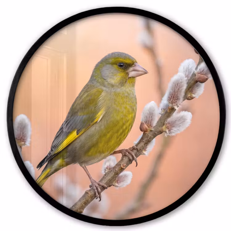 Groenling - Katjes - Lente - Natuur - Zacht Fotolijst rond zonder passe partout klein -3d