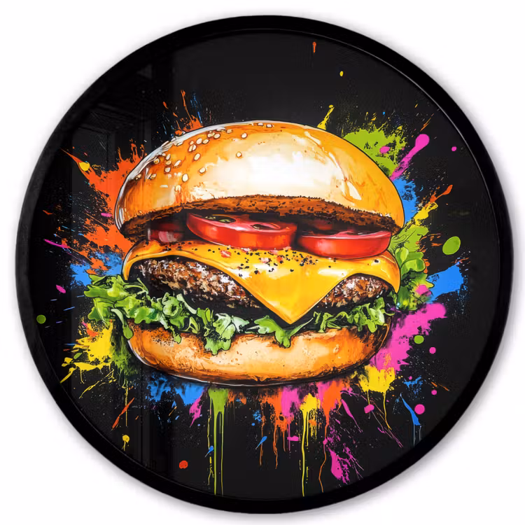 Hamburger - Graffiti - Verf - Kleurrijk - Eten - Abstract Fotolijst rond zonder passe partout klein -3d