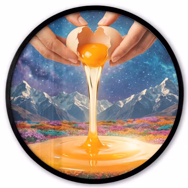 Photo Frame Round - Hands - Egg - Surrealism - Handen - Ei - Surrealisme Fotolijst rond zonder passe partout klein