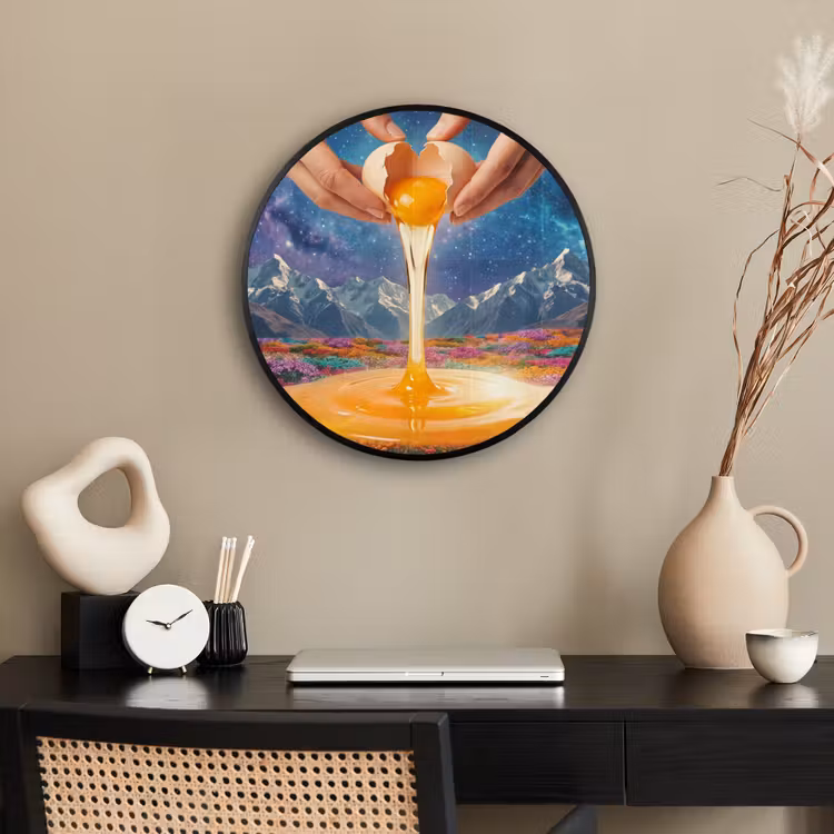 Photo Frame Round - Hands - Egg - Surrealism - Handen - Ei - Surrealisme Fotolijst rond zonder passe partout klein