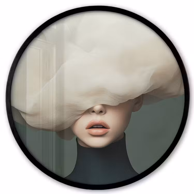 Hoed - Vrouw - Beige Fotolijst rond zonder passe partout klein -3d