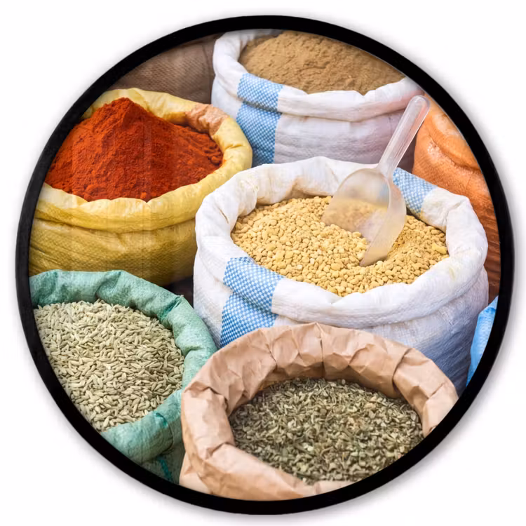 Photo Frame Round - Herbs - Bags - Market - Kruiden - Zakken - Markt Fotolijst rond zonder passe partout klein