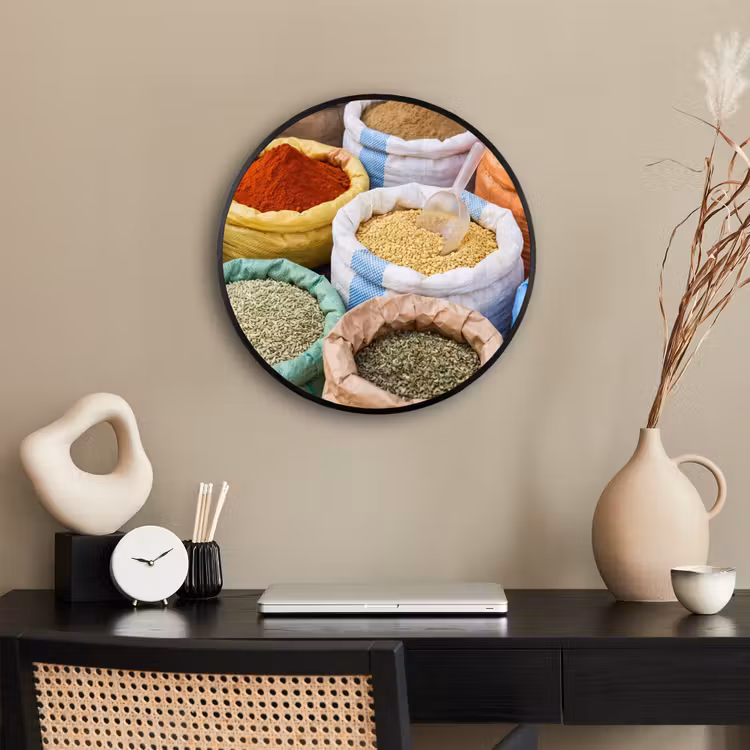 Photo Frame Round - Herbs - Bags - Market - Kruiden - Zakken - Markt Fotolijst rond zonder passe partout klein