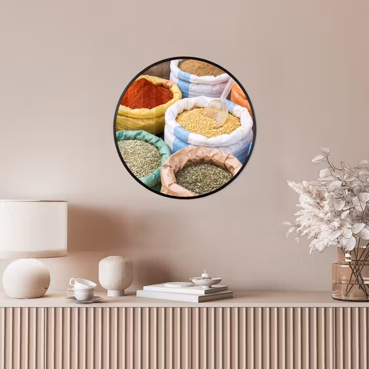 Photo Frame Round - Herbs - Bags - Market - Kruiden - Zakken - Markt Fotolijst rond zonder passe partout klein
