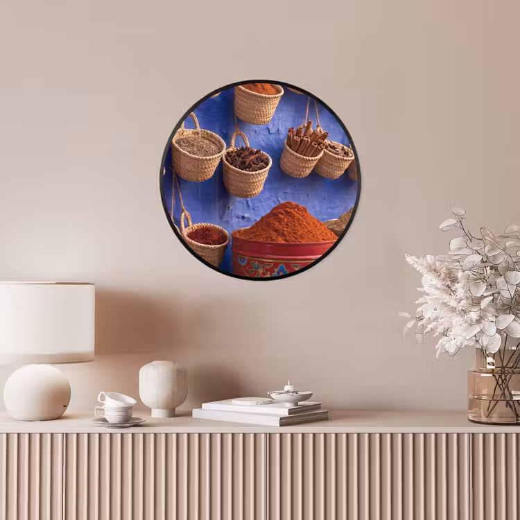 Photo Frame Round - Herbs - Baskets - Market - Kruiden - Manden - Markt Fotolijst rond zonder passe partout klein