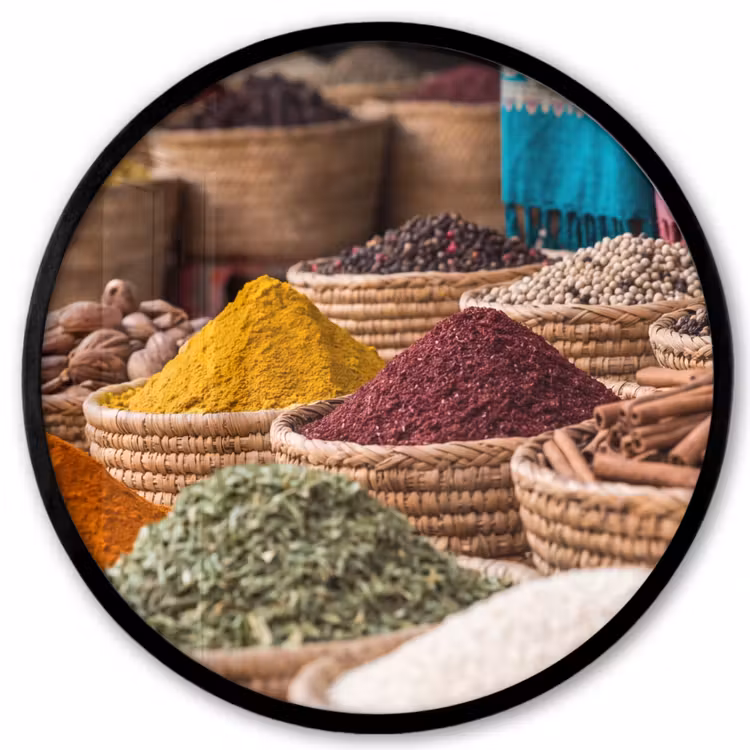 Photo Frame Round - Herbs - Baskets - Oriental - Kruiden - Manden - Oosters Fotolijst rond zonder passe partout klein