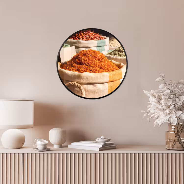 Photo Frame Round - Herbs - Market - Colorful - Kruiden - Markt - Kleurrijk Fotolijst rond zonder passe partout klein
